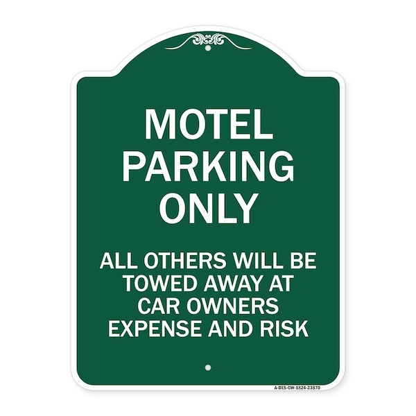 Signmission Motel Parking All Others Towed, Green & White Aluminum Architectural Sign, 18" x 24", GW-1824-23870 A-DES-GW-1824-23870 - main